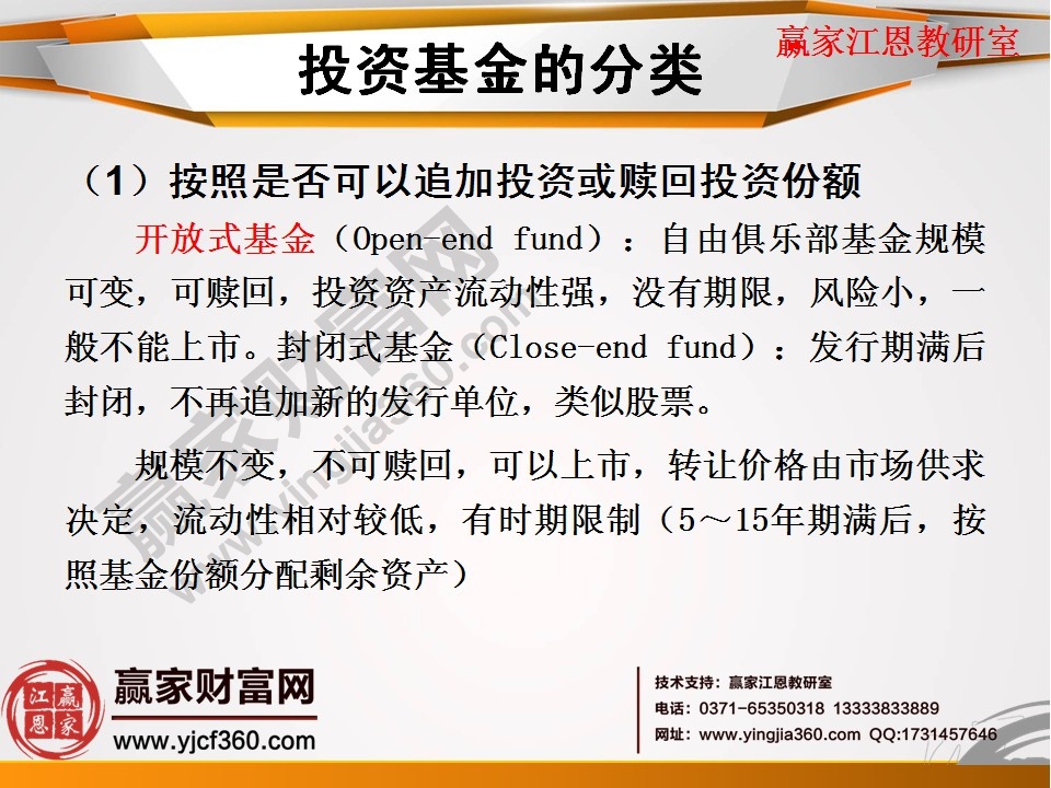 基金投資的分類